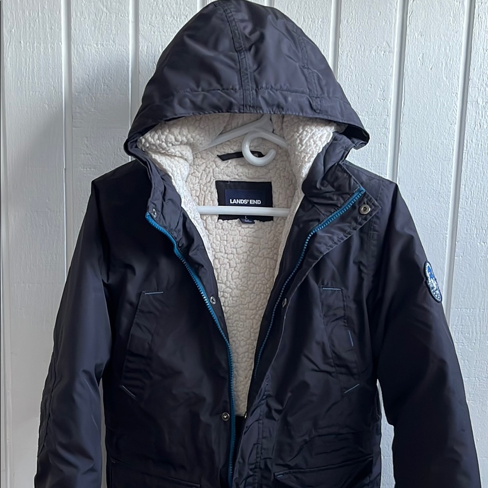 Lands' End Black Jacket with Sherpa Lining
